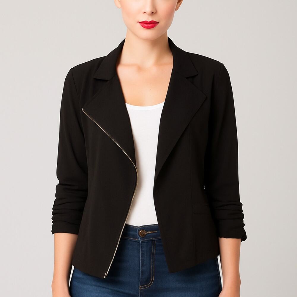 My Bajee by Be Cool Black Asymmetrical Zip Lightweight Jacket Women’s S